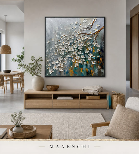 Petal Light | Floral Wall Art - original hand-painted painting by Manenchi, styled in a room setting