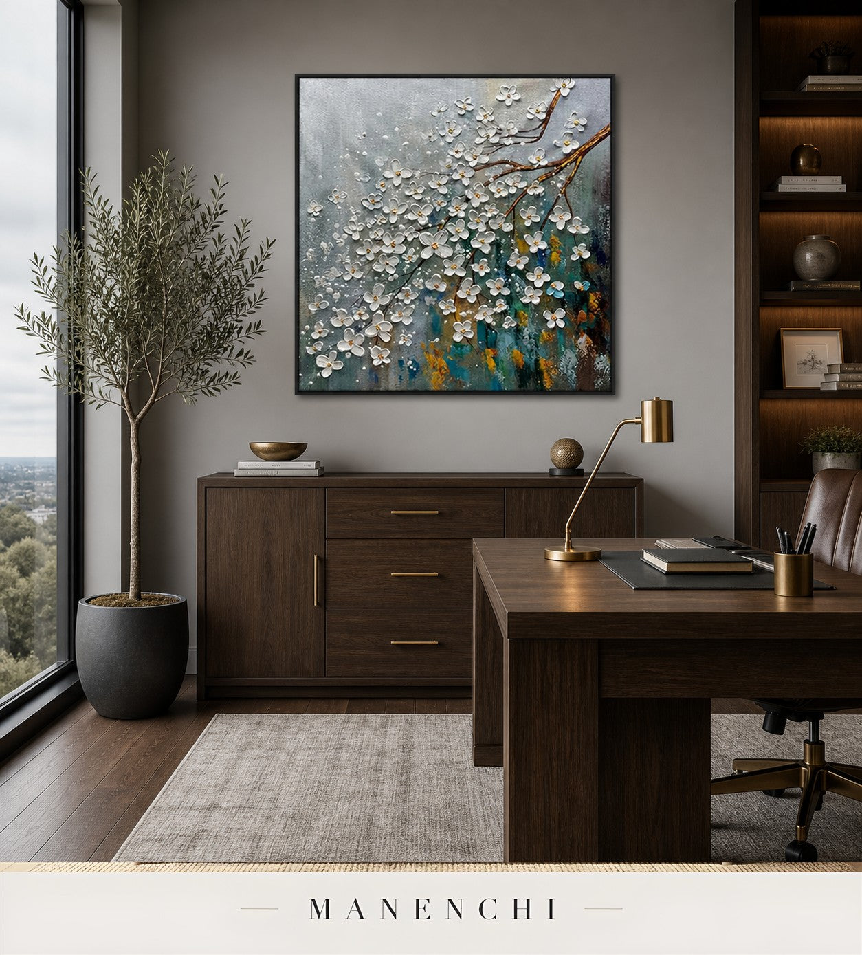 Petal Light | Floral Wall Art - original hand-painted painting by Manenchi, styled in a room setting