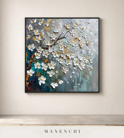 Lustrous Petals | Gold Leaf Wall Art - original hand-painted painting by Manenchi, styled in a room setting