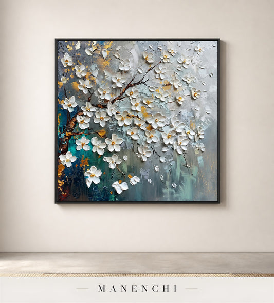 Lustrous Petals | Gold Leaf Wall Art - original hand-painted painting by Manenchi, styled in a room setting