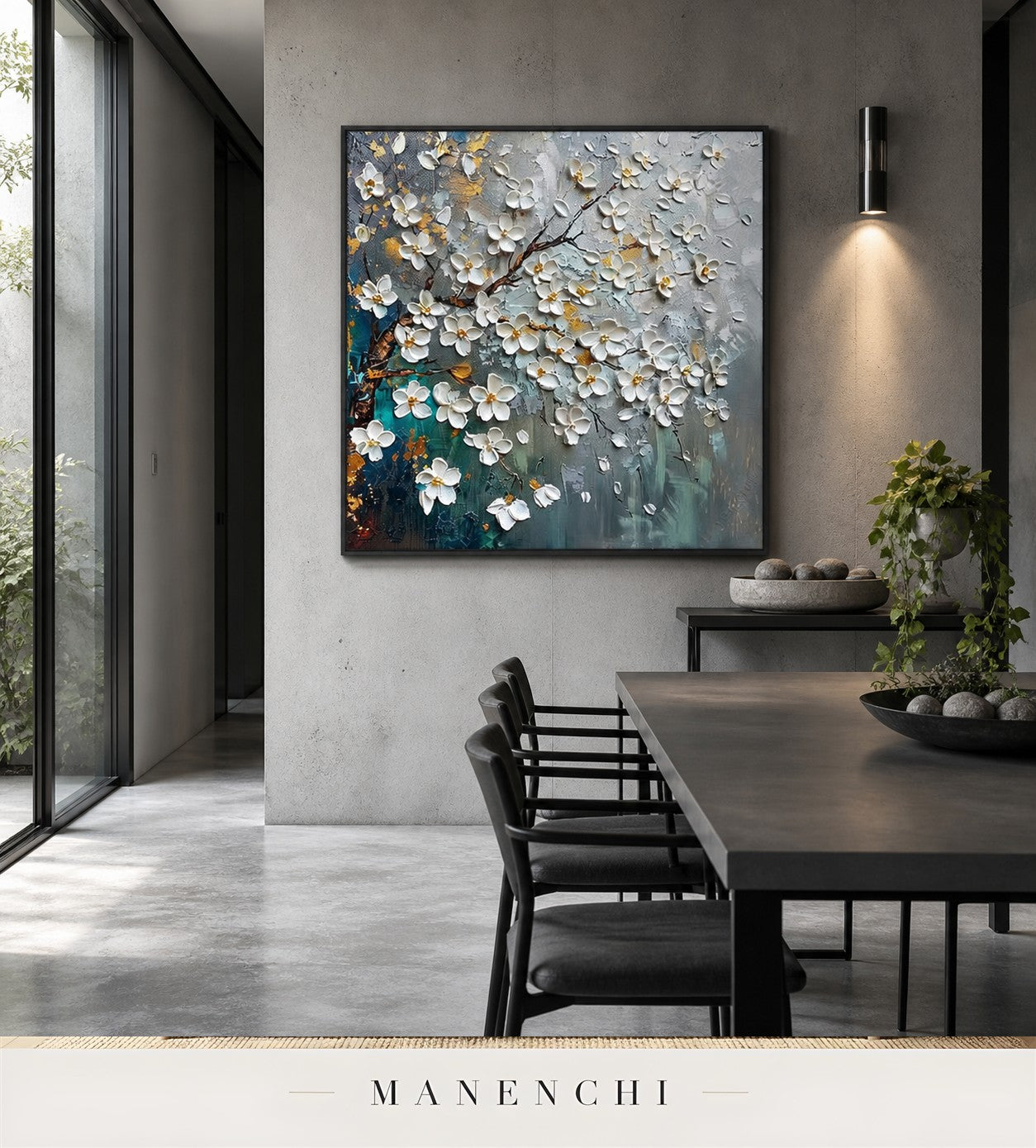 Lustrous Petals | Gold Leaf Wall Art - original hand-painted painting by Manenchi, styled in a room setting