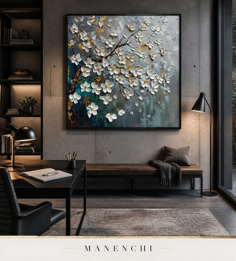 Lustrous Petals | Gold Leaf Wall Art - original hand-painted painting by Manenchi, styled in a room setting