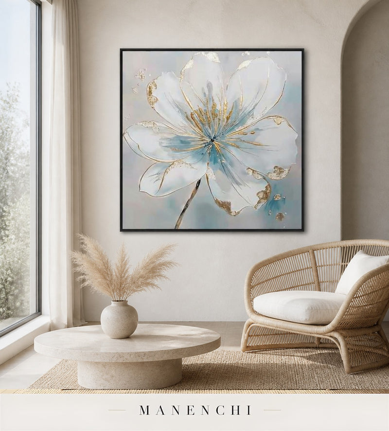 Auric Bloom | Gold Leaf Wall Art - original hand-painted painting by Manenchi, styled in a room setting