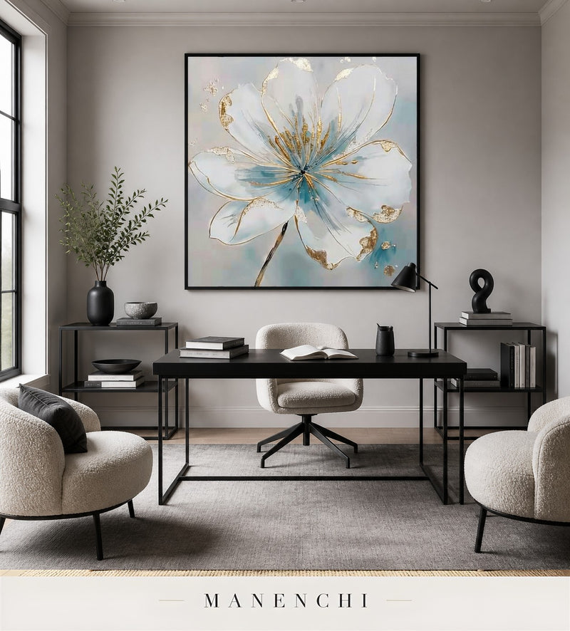 Auric Bloom | Gold Leaf Wall Art - original hand-painted painting by Manenchi, styled in a room setting