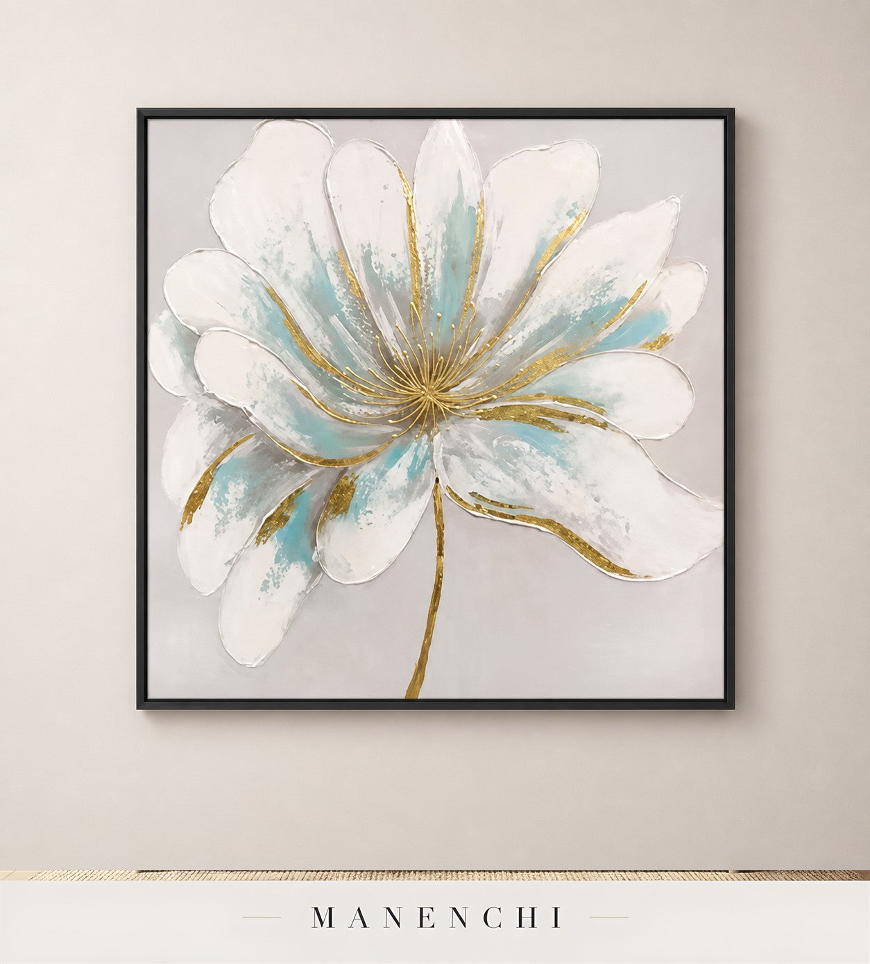 Pristine Glow | Gold Leaf Wall Art - original hand-painted painting by Manenchi, styled in a room setting