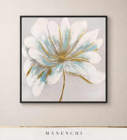 Pristine Glow | Gold Leaf Wall Art - original hand-painted painting by Manenchi, styled in a room setting