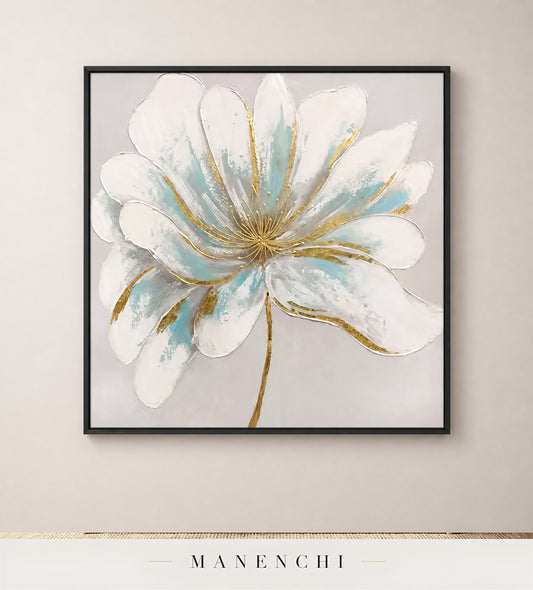 Pristine Glow | Gold Leaf Wall Art - original hand-painted painting by Manenchi, styled in a room setting