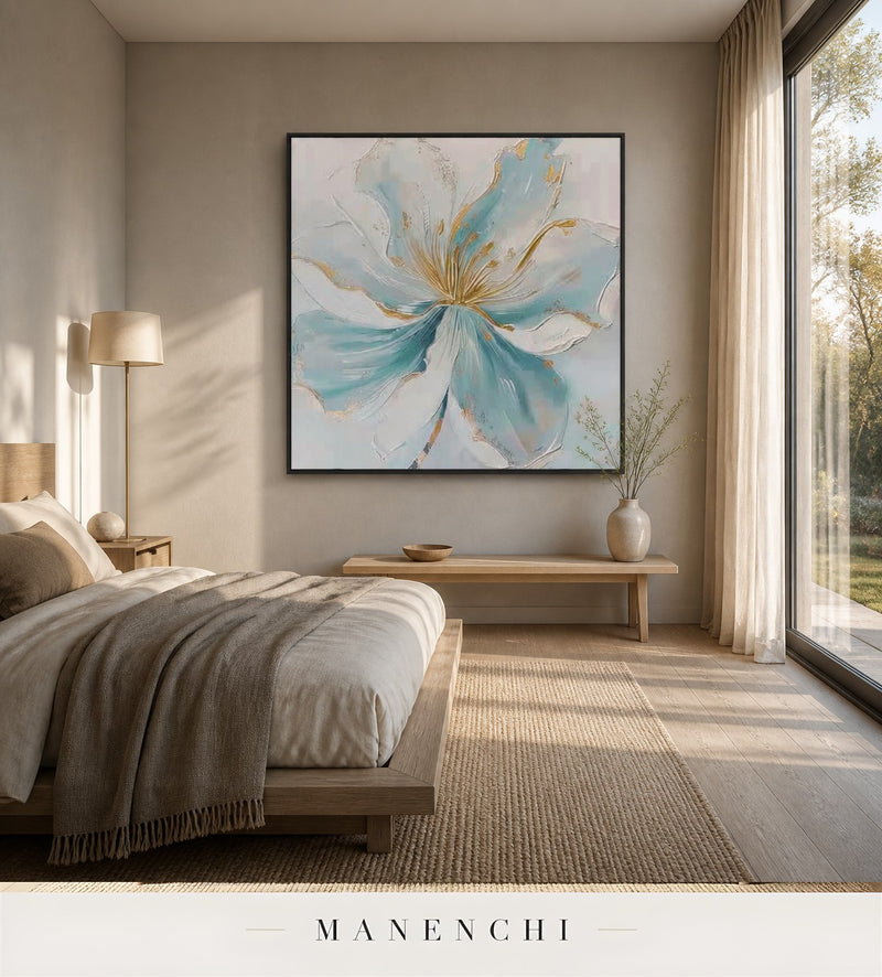 Molten Petals | Gold Leaf Wall Art - original hand-painted painting by Manenchi, styled in a room setting