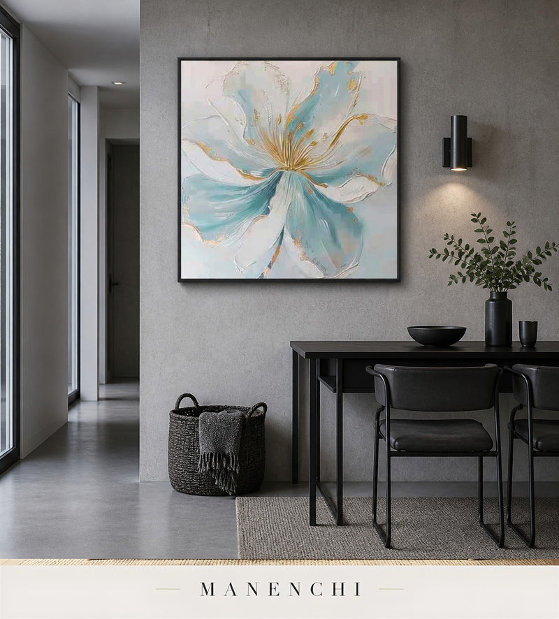 Molten Petals | Gold Leaf Wall Art - original hand-painted painting by Manenchi, styled in a room setting