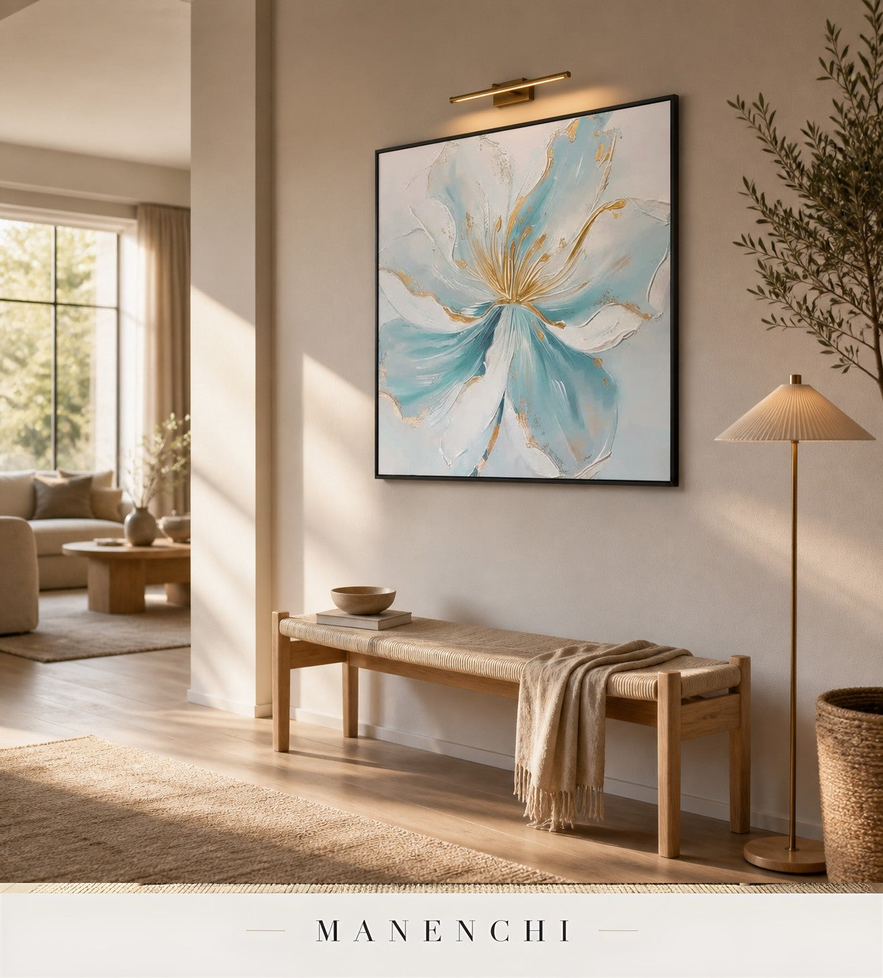 Molten Petals | Gold Leaf Wall Art - original hand-painted painting by Manenchi, styled in a room setting