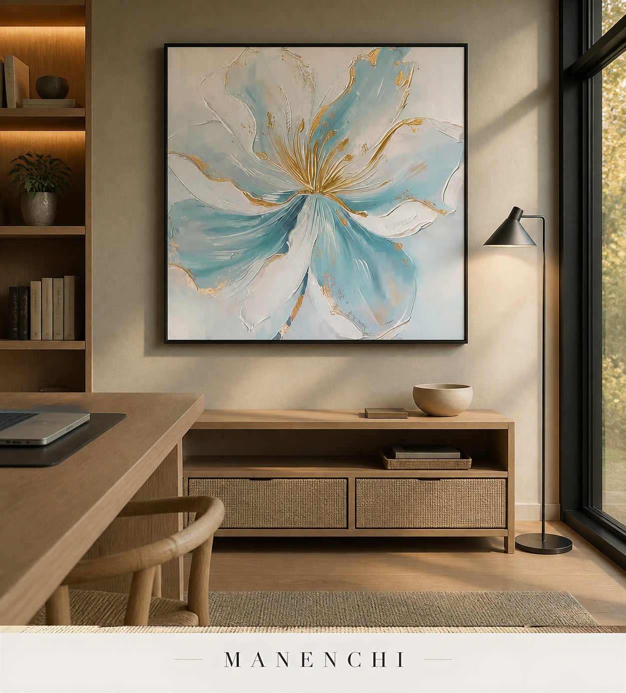 Molten Petals | Gold Leaf Wall Art - original hand-painted painting by Manenchi, styled in a room setting