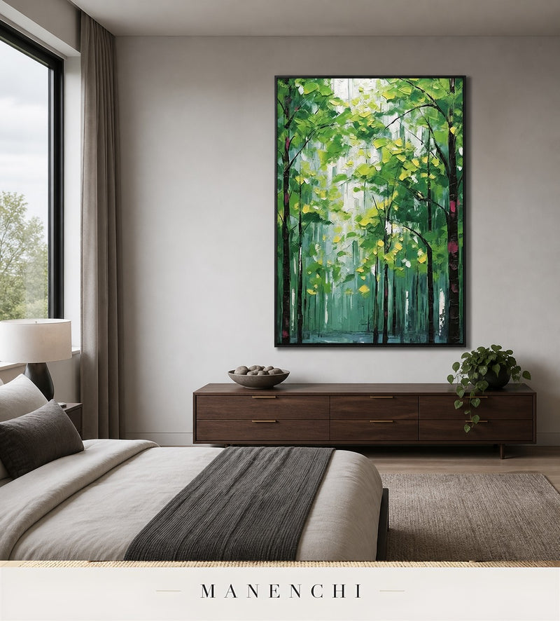Verdant Relief | Contemporary Wall Art - original hand-painted painting by Manenchi, styled in a room setting