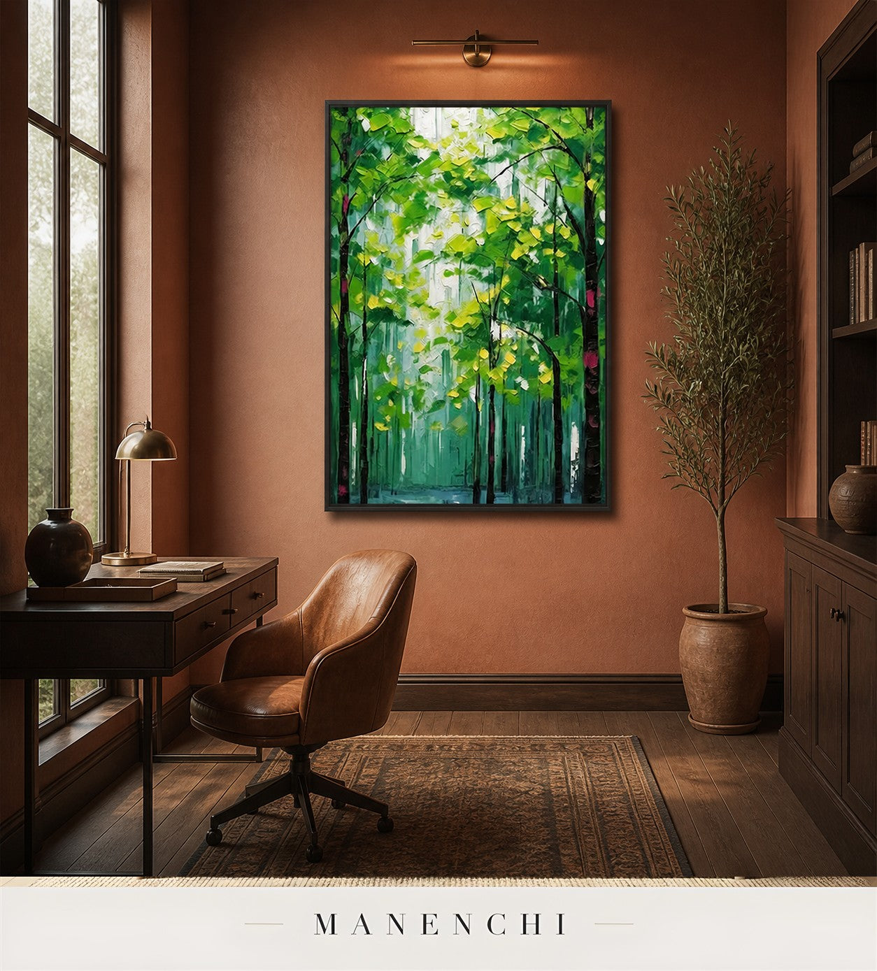 Verdant Relief | Contemporary Wall Art - original hand-painted painting by Manenchi, styled in a room setting