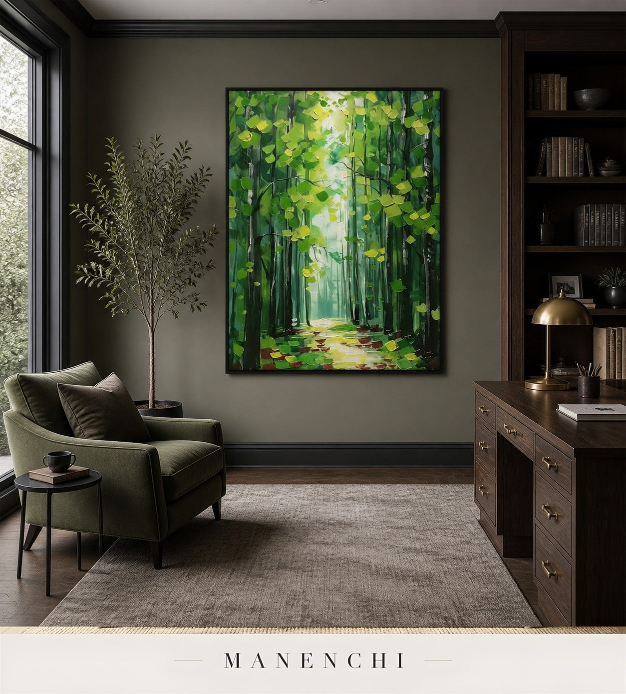 Lifted Verdure | Floral Wall Art - original hand-painted painting by Manenchi, styled in a room setting