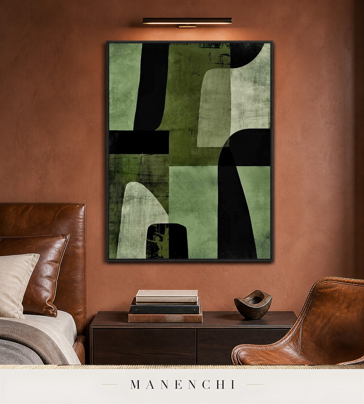 Hushed Plane | Contemporary Wall Art - original hand-painted painting by Manenchi, styled in a room setting