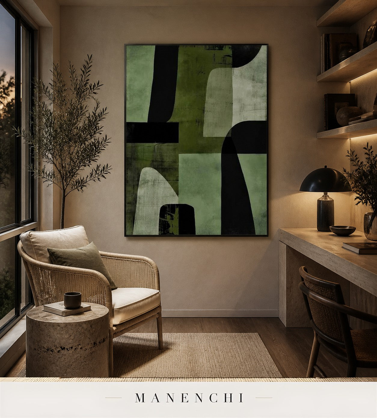 Hushed Plane | Contemporary Wall Art - original hand-painted painting by Manenchi, styled in a room setting