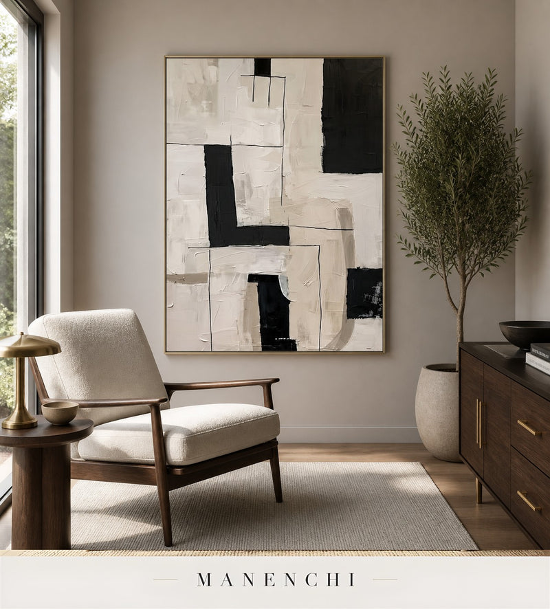 Recessed Planes | Contemporary Wall Art - original hand-painted painting by Manenchi, styled in a room setting
