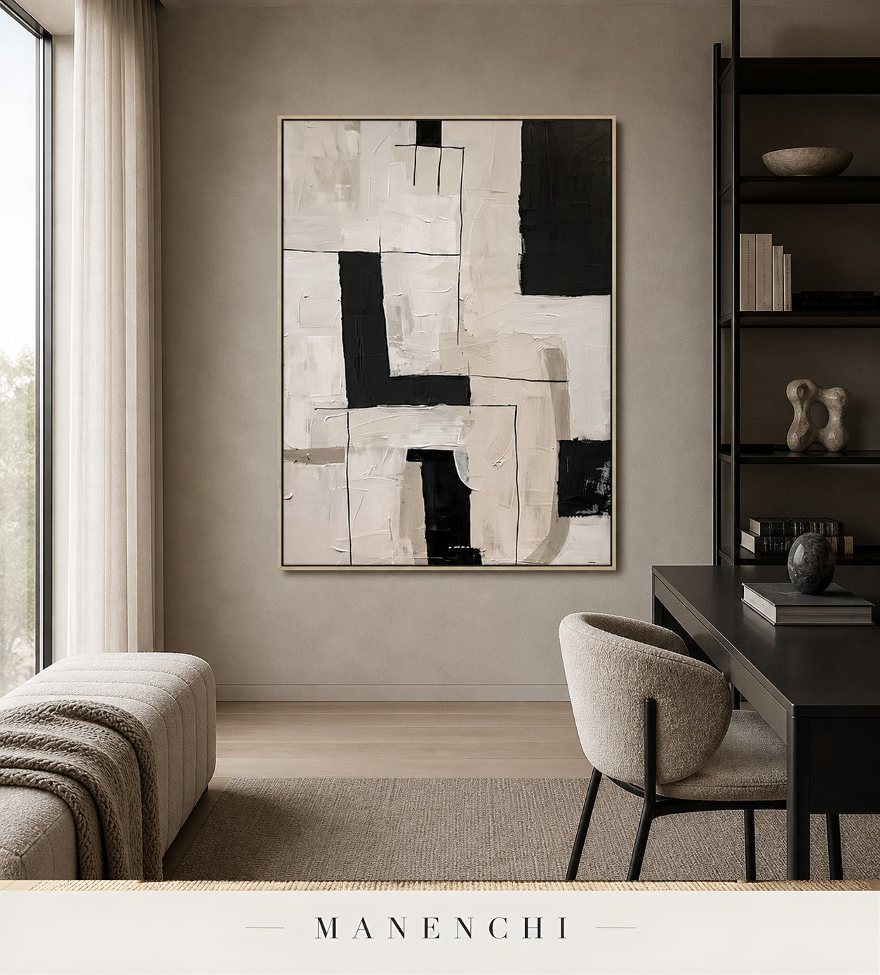 Recessed Planes | Contemporary Wall Art - original hand-painted painting by Manenchi, styled in a room setting
