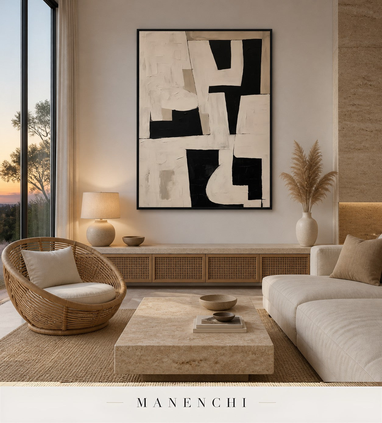 Gesso Facets | Contemporary Wall Art - original hand-painted painting by Manenchi, styled in a room setting