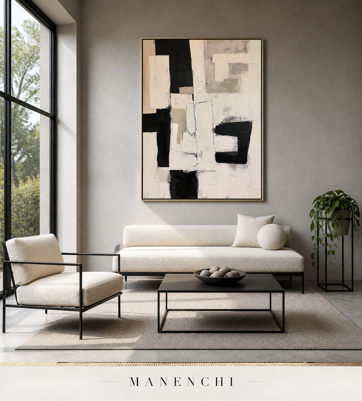 Wrought Planes | Contemporary Wall Art - original hand-painted painting by Manenchi, styled in a room setting