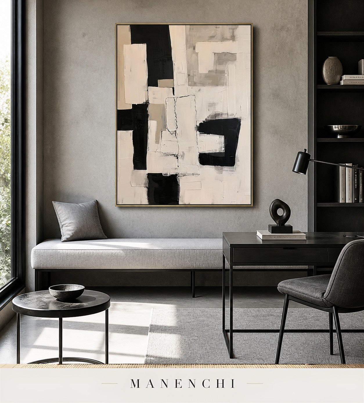 Wrought Planes | Contemporary Wall Art - original hand-painted painting by Manenchi, styled in a room setting