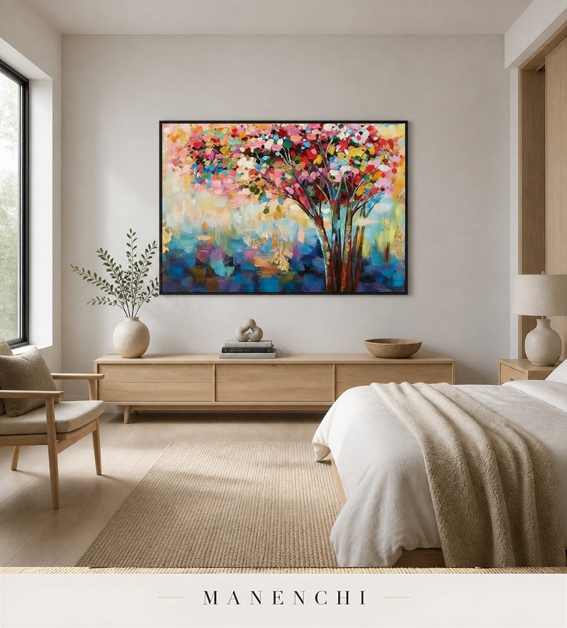 Burnished Canopy | Floral Wall Art - original hand-painted painting by Manenchi, styled in a room setting