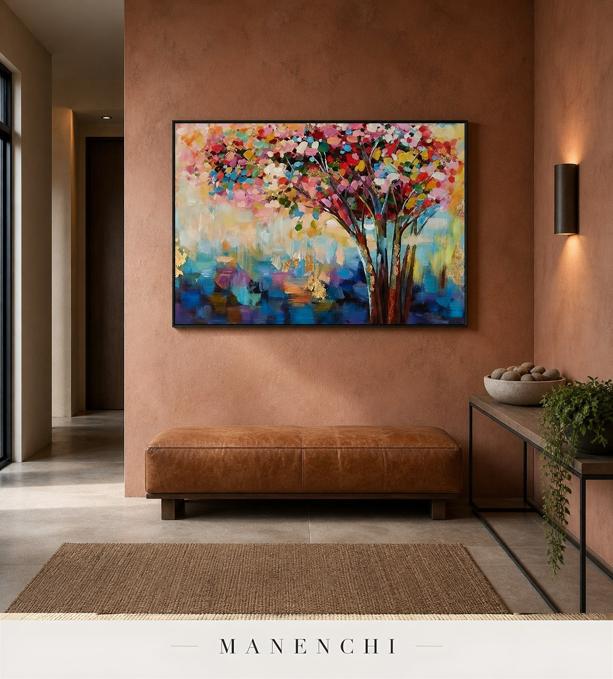 Burnished Canopy | Floral Wall Art - original hand-painted painting by Manenchi, styled in a room setting