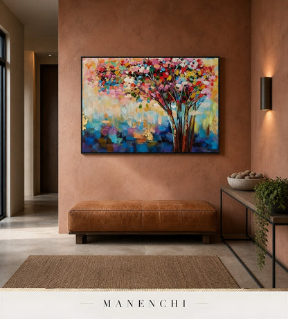 Burnished Canopy | Floral Wall Art - original hand-painted painting by Manenchi, styled in a room setting