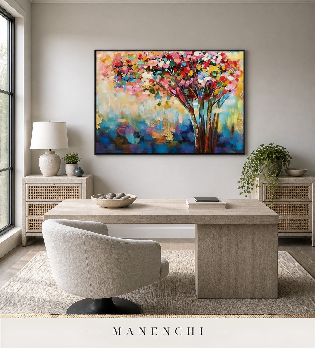 Burnished Canopy | Floral Wall Art - original hand-painted painting by Manenchi, styled in a room setting