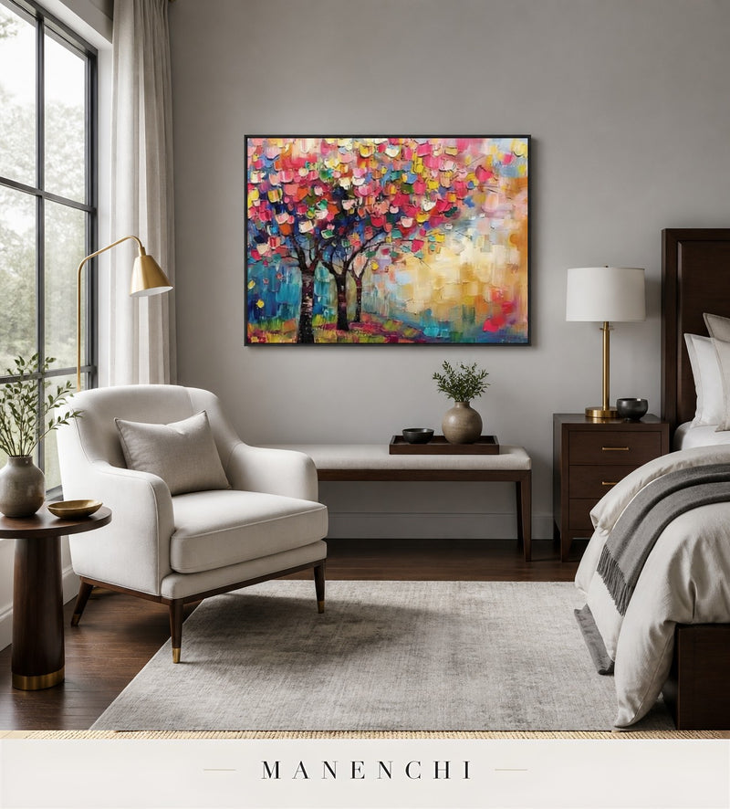 Billowing Chroma | Contemporary Wall Art - original hand-painted painting by Manenchi, styled in a room setting
