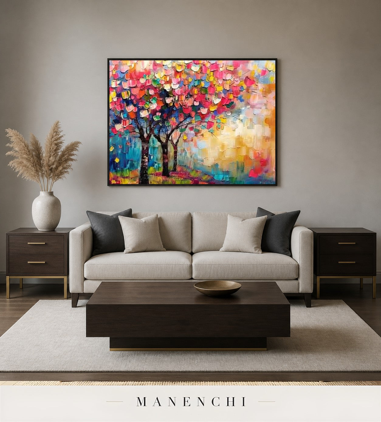 Billowing Chroma | Contemporary Wall Art - original hand-painted painting by Manenchi, styled in a room setting
