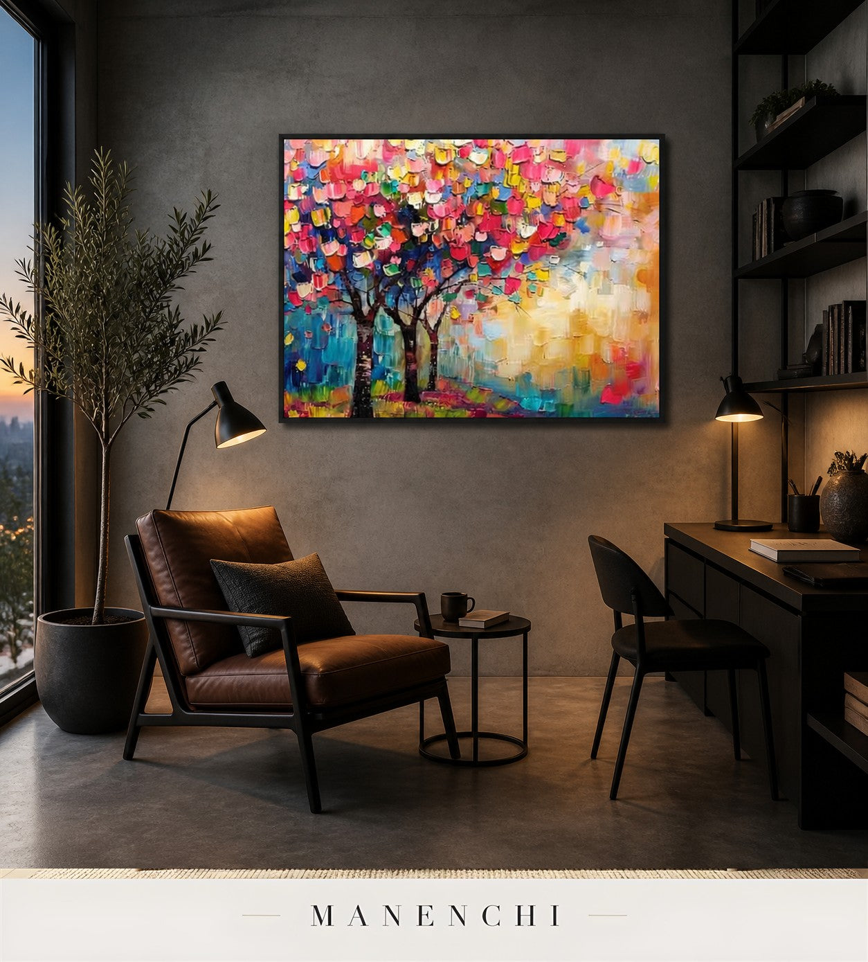 Billowing Chroma | Contemporary Wall Art - original hand-painted painting by Manenchi, styled in a room setting