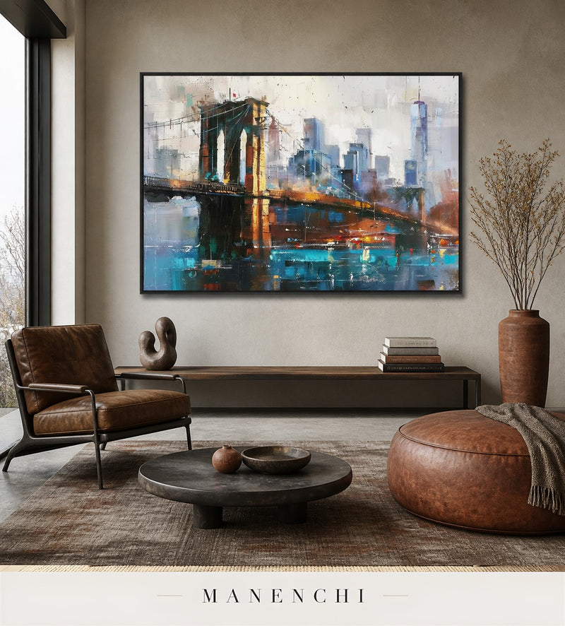 Ridged Architecture | Contemporary Wall Art - original hand-painted painting by Manenchi, styled in a room setting