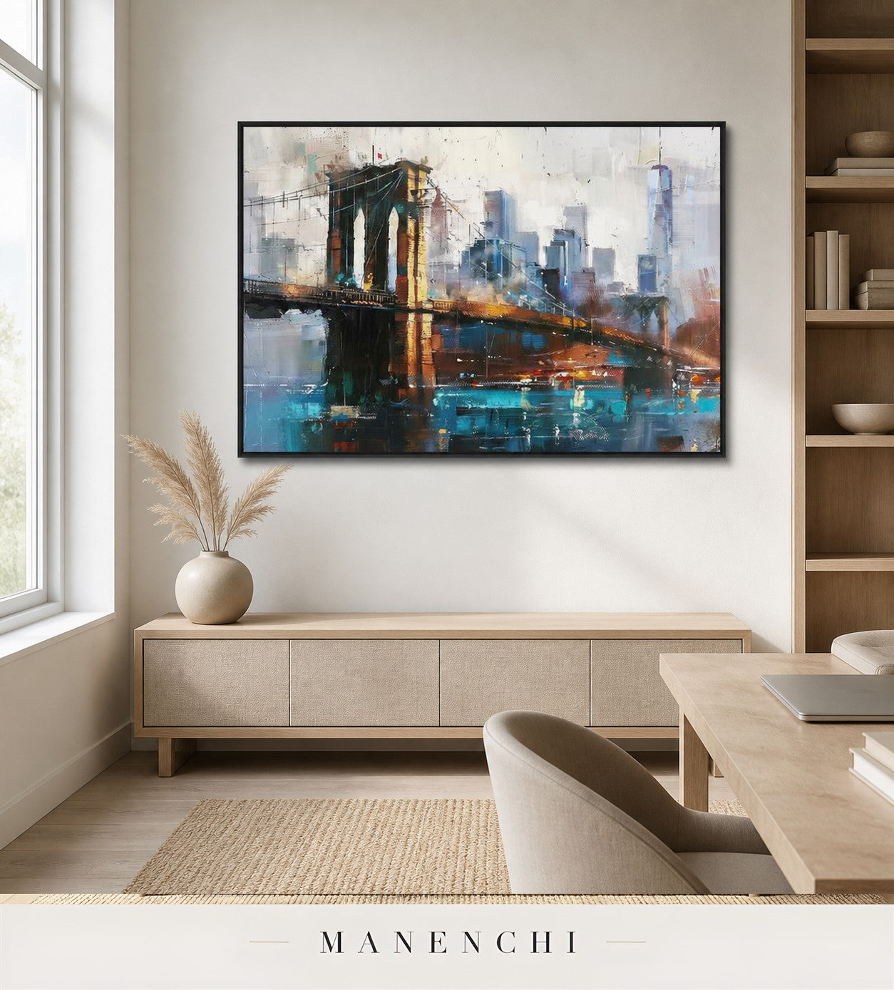 Ridged Architecture | Contemporary Wall Art - original hand-painted painting by Manenchi, styled in a room setting