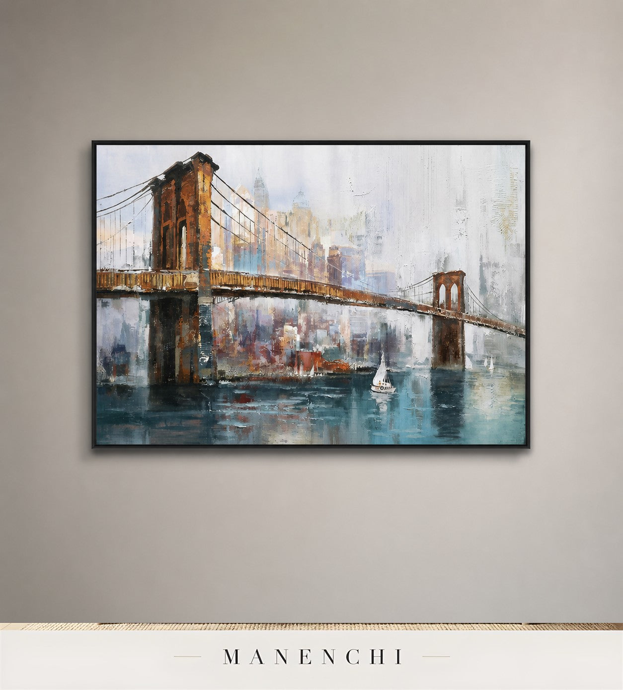Dense Edifice | Contemporary Wall Art - original hand-painted painting by Manenchi, styled in a room setting