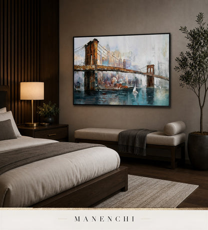 Dense Edifice | Contemporary Wall Art - original hand-painted painting by Manenchi, styled in a room setting