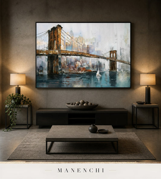 Dense Edifice | Contemporary Wall Art - original hand-painted painting by Manenchi, styled in a room setting