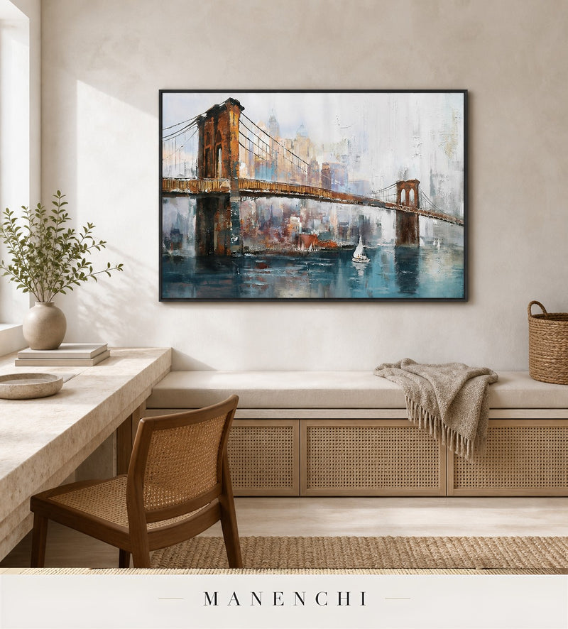 Dense Edifice | Contemporary Wall Art - original hand-painted painting by Manenchi, styled in a room setting