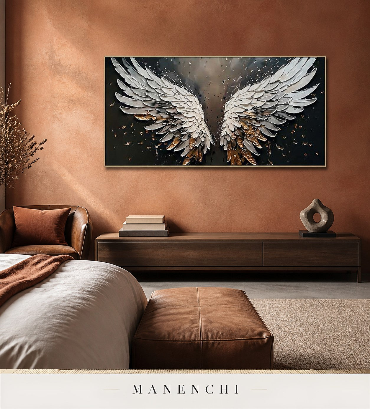 Wrought Span | Gold Leaf Wall Art - original hand-painted painting by Manenchi, styled in a room setting