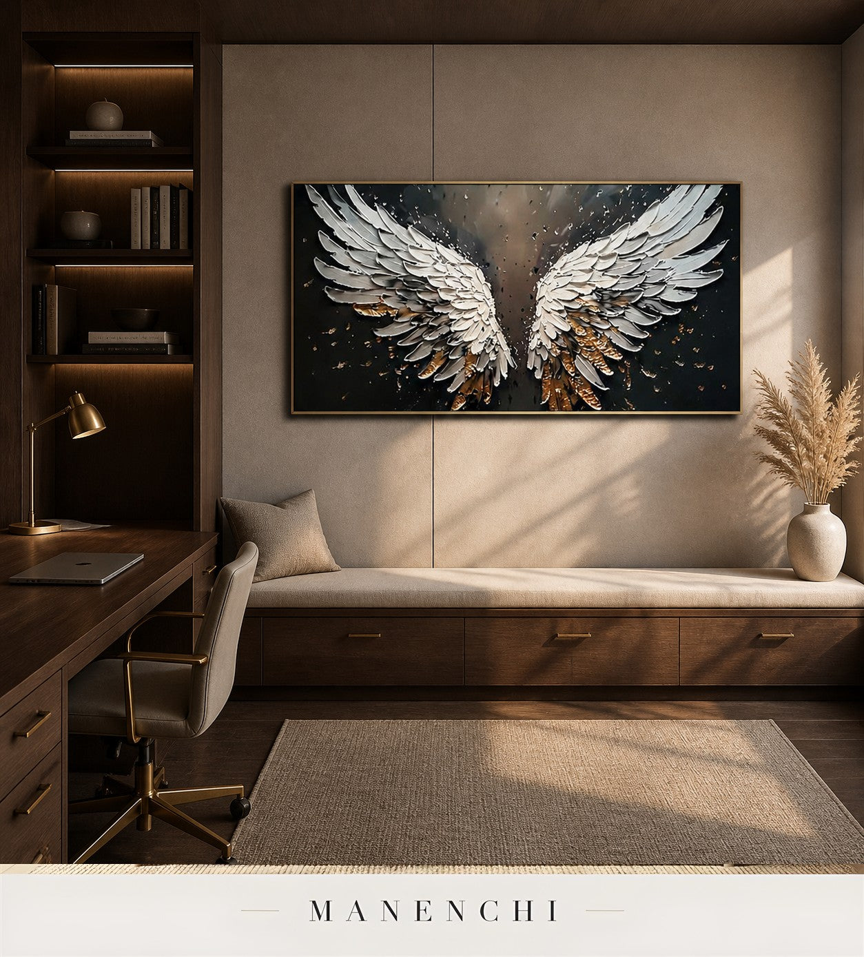 Wrought Span | Gold Leaf Wall Art - original hand-painted painting by Manenchi, styled in a room setting
