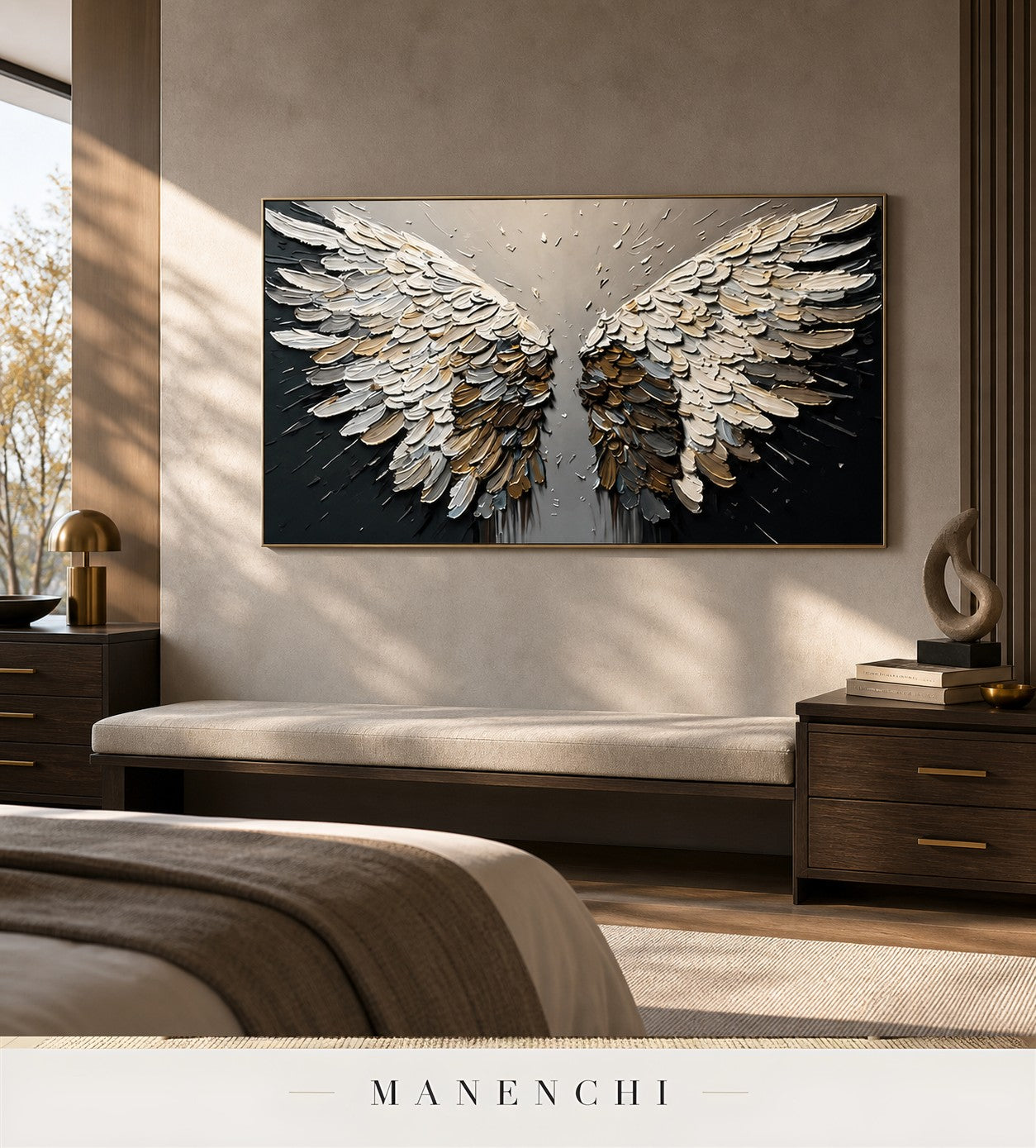Prismatic Quills | Contemporary Wall Art - original hand-painted painting by Manenchi, styled in a room setting