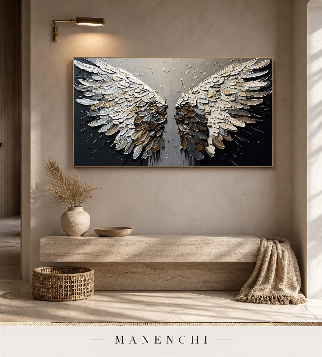 Prismatic Quills | Contemporary Wall Art - original hand-painted painting by Manenchi, styled in a room setting
