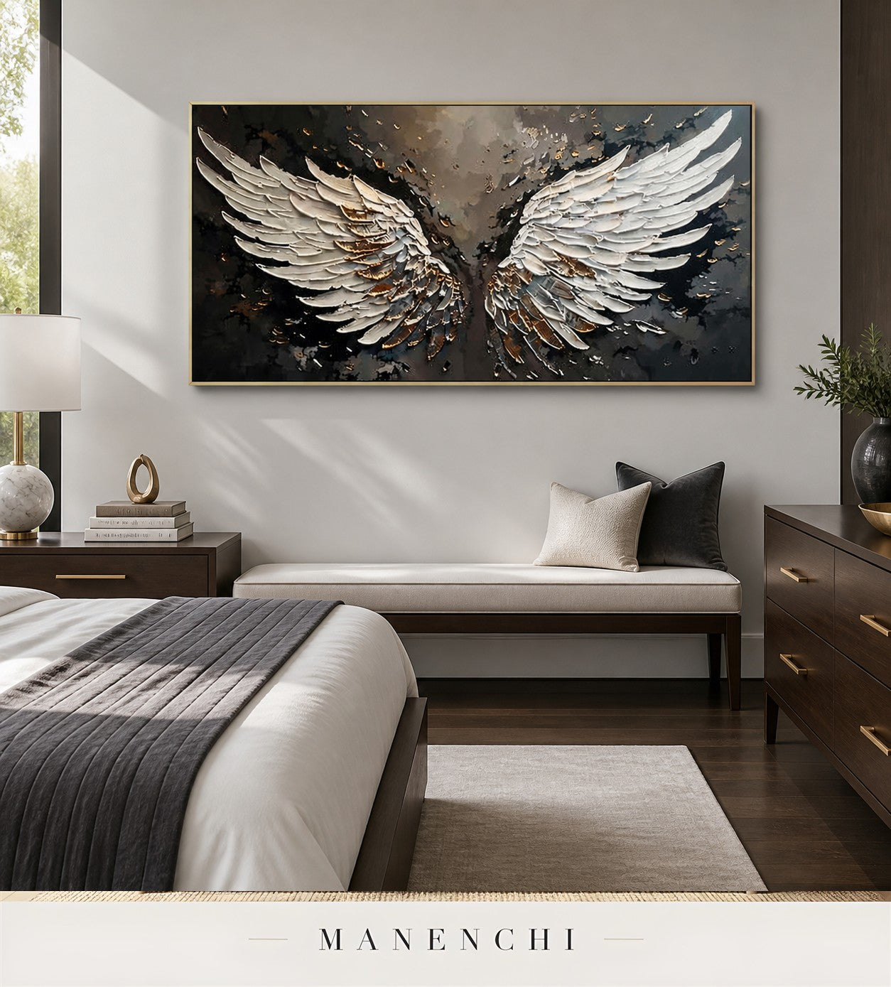 Wrought Vanes | Gold Leaf Wall Art - original hand-painted painting by Manenchi, styled in a room setting