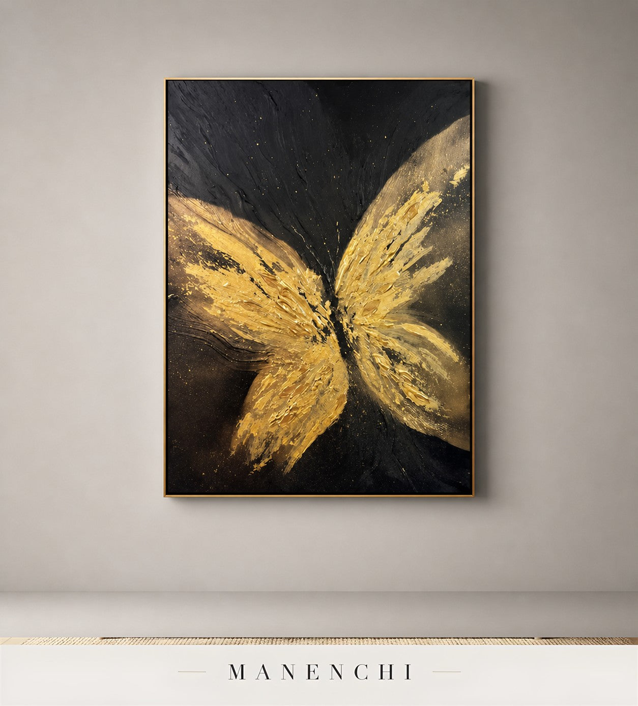 Crystalline Gleam | Gold Leaf Wall Art - original hand-painted painting by Manenchi, styled in a room setting
