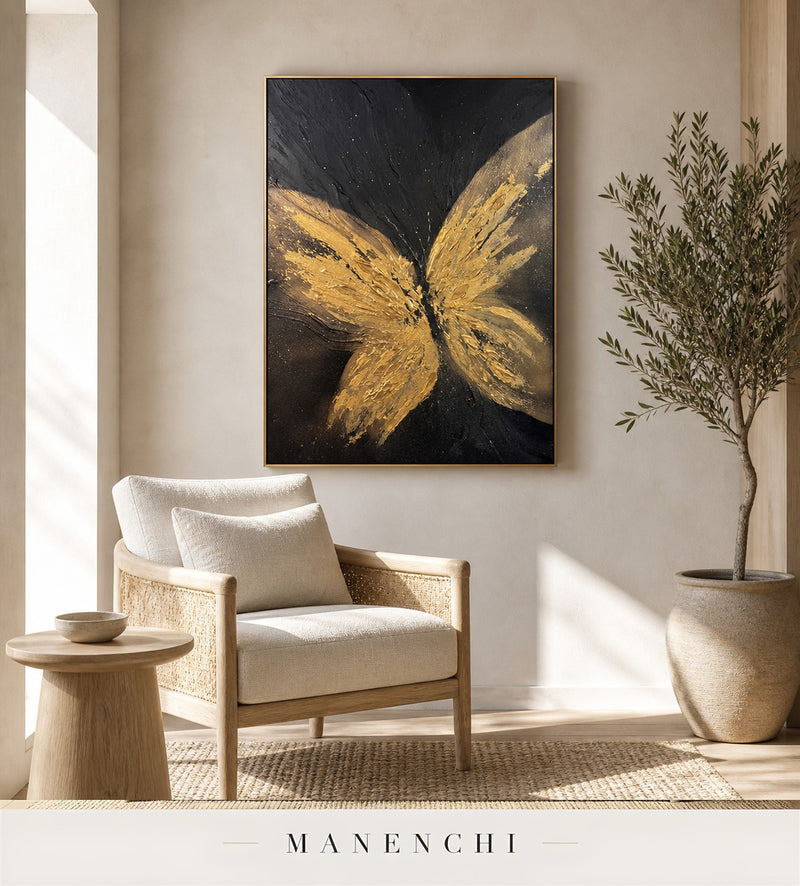 Crystalline Gleam | Gold Leaf Wall Art - original hand-painted painting by Manenchi, styled in a room setting