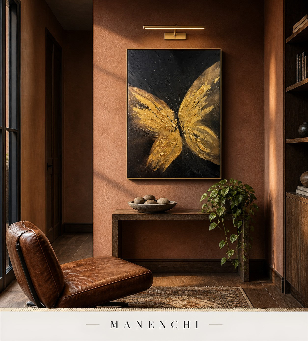 Crystalline Gleam | Gold Leaf Wall Art - original hand-painted painting by Manenchi, styled in a room setting