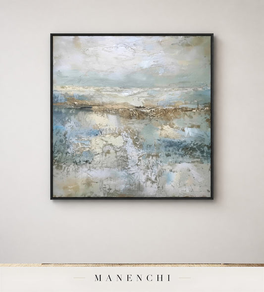 Chiseled Coast | Wabi-Sabi Wall Art - original hand-painted painting by Manenchi, styled in a room setting