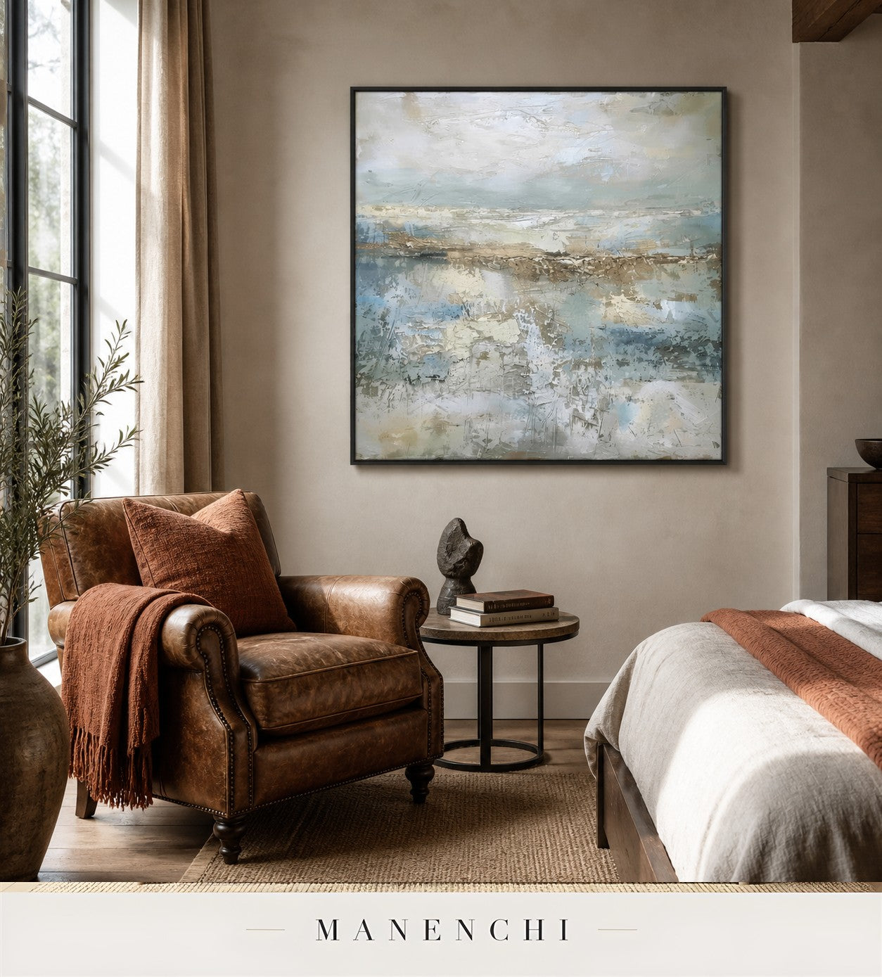 Chiseled Coast | Wabi-Sabi Wall Art - original hand-painted painting by Manenchi, styled in a room setting