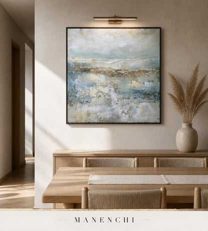 Chiseled Coast | Wabi-Sabi Wall Art - original hand-painted painting by Manenchi, styled in a room setting