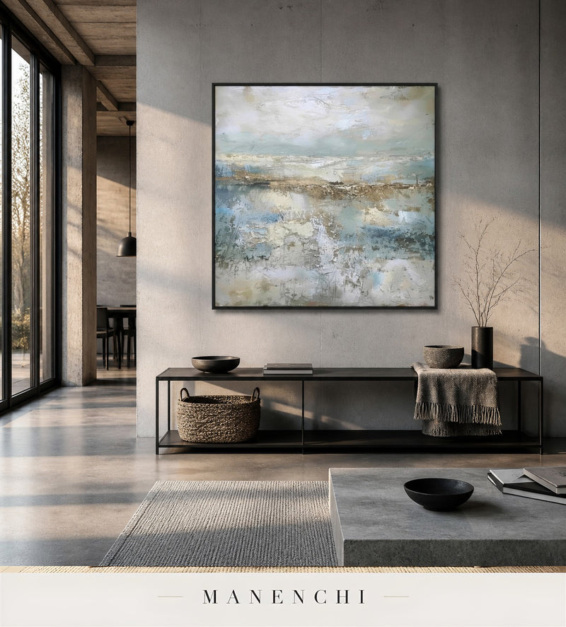 Chiseled Coast | Wabi-Sabi Wall Art - original hand-painted painting by Manenchi, styled in a room setting